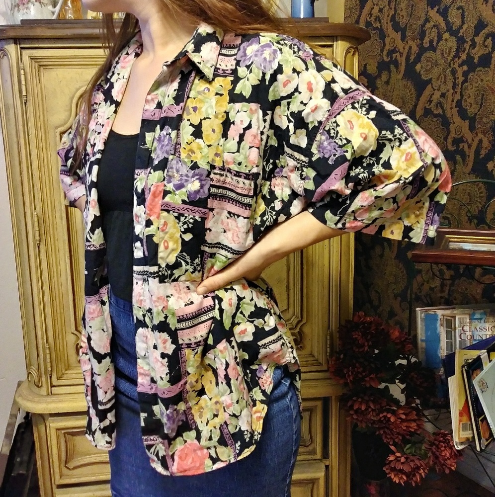 Womens Button up shirt blouse Floral high low B4 PROTEST short sleeve flowers L